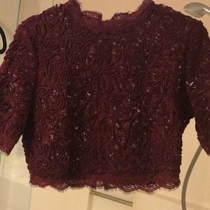 Burgundy Lace high neck crop top